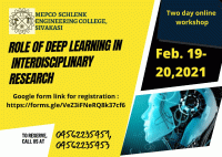 Two Day Online Workshop on Role of Deep Learning in Interdisciplinary Research 2021 Workshop Poster